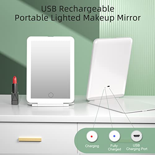 Image of FUNTOUCH Rechargeable Travel Makeup Vanity Mirror with 72 LED Lights, Portable Lighted Beauty Mirror, 3 Lighting Modes, Dimmable Touch Screen, Tabletop Folding Cosmetic Mirror with Storage Bag