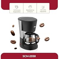 SINBO Filterkaffeemaschine 1,2 L (12 Tassen) mit Glaskanne, Tropfstopp & Warmhalteplatte, 800 W, herausnehmbarer Permanentfilter SCM-2938 – Ansicht 2