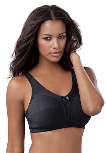 Comfort Choice Women's Plus Size Wireless Back-Close Cotton Bra - 54 B, Black
