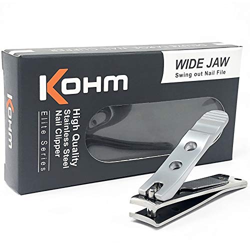 Kohm WHS-440L Heavy Duty, Curved Blade, Wide Jaw Toenail Clippers for Thick Nails, Large Nail Clippers for Men, Seniors, Women, Nail Clipper with File
