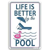 Life Is Better By The Pool 12' x 8' Funny Tin Sign Pool Decor