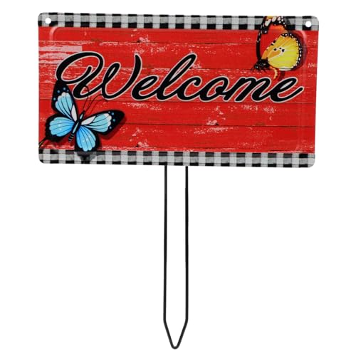 Angoily Cartello di Benvenuto in Ferro Spina Decorazione da Giardino Resistente Antiruggine Palo Ornamentale per Esterni Prato Cortile e Villa Pannello Decorativo per Giardino e