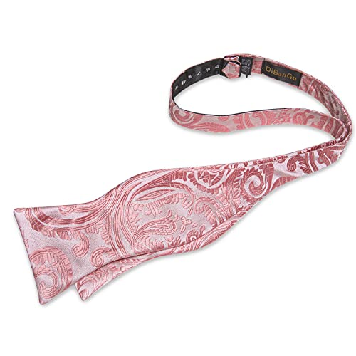 Image of DiBanGu Men Bow Tie Paisley Striped Self-Bow Tie for Men and Silk Woven Bowtie Pocket Square Cufflinks Wedding Party