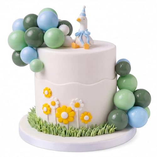 Mifoci 24 Pcs One Silly Goose Cake Topper One Silly Goose Birthday Decor with Cake Balloon Daisy Flowers for 1st Birthday Party Baby Shower Wedding Party Supplies(Blue)