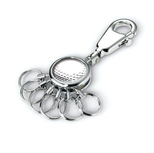 Preisvergleich Produktbild TROIKA PATENT Golf Ball SCHLÜSSELHALTER #KYR01-A130 rund, glänzend Schlüsselanhänger - Karabinerhaken 6 ausklinkbare Ringe zur Schlüsselorganisation Golf-Design TROIKA-Original