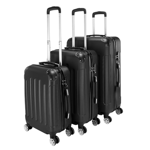 Luggage 3 Piece Set Suitcase, Airline Approved ABS Hardshell Luggage with Spinner Wheels, Carry on Lightweight Suitcase with Telescoping Handle, Black(20 ", 24 ",28")2