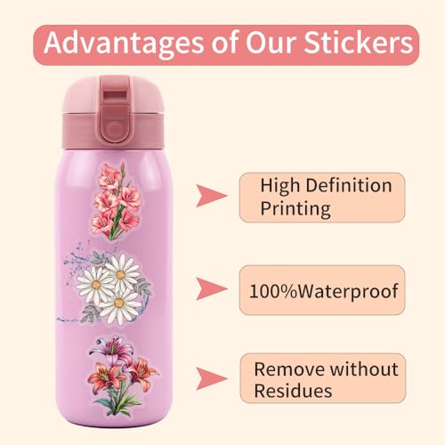60Pcs Nature Flower Botanical PET Stickers Waterproof Aesthetic Floral Scrapbook Craft Decorative Stickers for Journals,Planners,Adults,Students, Teachers, Sticker Collectors, DIY Lovers..(Flower)