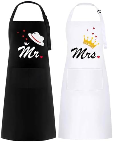 2 Piezas Mr & Mrs Delantal, Ajustable Parejas Delantal con 2 Bols...