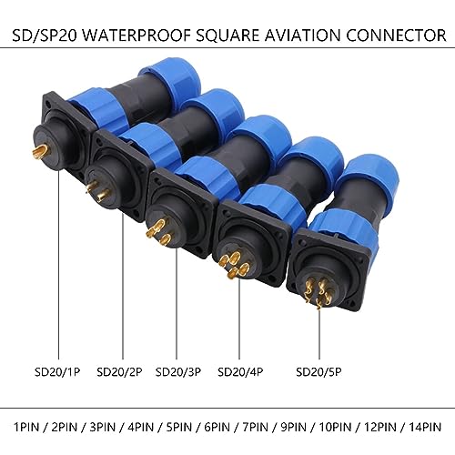 Conector aviación SP20 impermeable con aislamiento para panel cuadrado SD20 4
