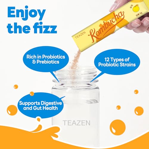 TEAZEN Kombucha Sunset Bliss Hydration Variety Pack - 20 Packets, 5 Flavors (Peach, Mango-Guava, Strawberry-Kiwi, Citron, Mulled Wine), On-the-Go Powder Drink Mix