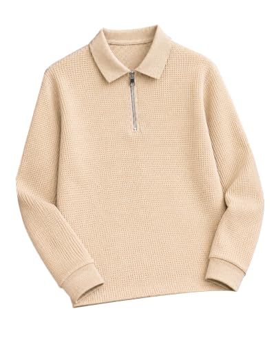 Image of AUSK Men's Waffle Knit Textured Full Sleeve Polo T-Shirt | Cotton Blend Regular Fit Zip Polo Neck Solid Smart Casual T Shirt for Men | Casual Wear, Travel & Weekend Wear Tshirt for Men