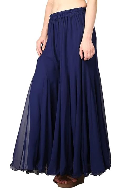 Image of Kvish Regular Loose Fit Solid Colour Georgette Flared Sharara Palazzo for Women