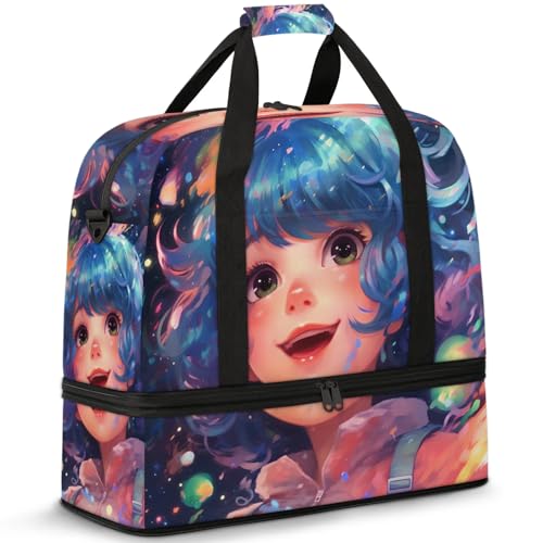 Large Weekender Overnight Bags Colorful Cute Girl Travel Duffel Bag for Women Men Gym Bag With Shoe Compartment Foldie Travel Tote Bag Carry On Personal Item Bag for Travel Gym Sports