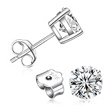 925 Sterling Silver Stud Earrings CZ Diamond Round Stud Earrings for Men Women Birthday Anniversar (8MM)
