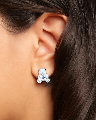 Care Bears Stud Earrings for Women Official License, Silver Flash-Plated 3D Wish Bear or Cheer Bear Earrings with Crystal2