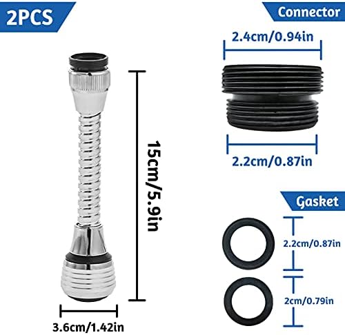 2Pcs Kitchen Faucet Extender Universal Faucet Spray Head 360° Swivel Adjustable Nozzle Spout for Home Sink Bathroom Kitchen Tap Nozzle Filter Adapter Accessories