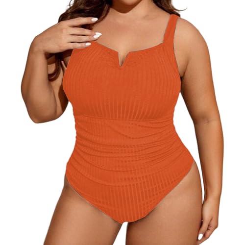 Traje de baño de Tallas Grandes, Bikini de Dos Piezas con Control de Cintura Alta y Tirantes Ajustables. (Orange, XXXXL)