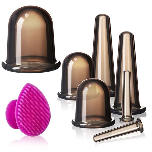 Silikon Schröpfen Gesichts- und Augen-Schröpf-Massage-Set Gesichts-Schröpf-Set Silikon-Schröpfköpfe mit Haut-Peeling-Bürste für Gesicht und Hals (Small Medium Large Black)