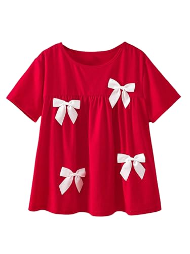 SweatyRocks Girl's Cute Bow Tee Shirt Crewneck Short Sleeve Pleated T Shirts