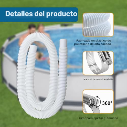 Miniatura 3 de Sigandg Manguera 32mm Piscina 2 Pezzi Tubo Piscina Manguera De Repuesto Con 4 Abrazaderas De Metal Para Piscinas Elevadascon Adaptador De Manguera De 32 Mm 150cm