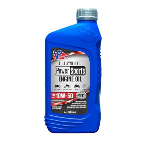 VP Racing Motor Oil, PowerSports, High Zinc, 4T, 10W50, Synthetic, 1 qt Bottle, Each