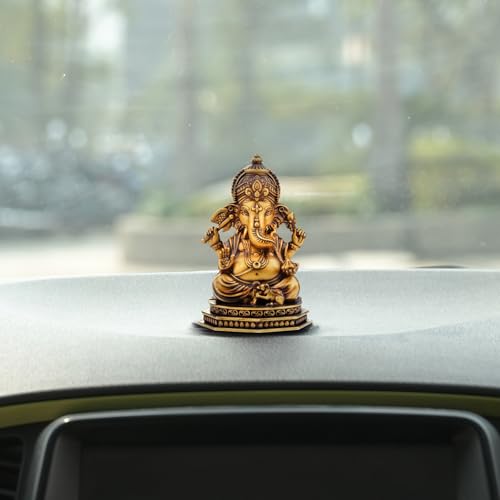 Image of Artarium Serene Blessings Divine Ganesha Idol Antique Gold Resin Ganpati Murti for Home Pooja Room, Office, Car Dashboard, Vastu & Spiritual Gift (3 Inch)