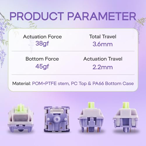Image of EPOMAKER Gaming Keyboard Switches, 35 PCS, Linear /Tactile Switch, 5-Pin Pre-Lubed Switch, Creamy Switches, Compatible with MX Keycaps for Mechanical Keyboard (Wisteria V2, Linear)