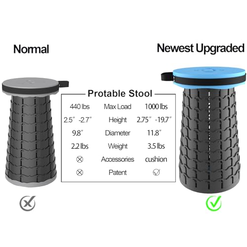 Image of ALEVMOOM Upgraded 19.7 inch Portable Collapsible Folding Stool Retractable Telescoping Foldable Stool for Adults Heavy Duty Camping Sturdy with Max Load Capacity 1000lbs for Outdoor Fishing Hiking BBQ