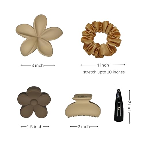 Image of Hair Claw Clips for Women and Girls Combo Gift Set | 11 Pc Collection with Korean Flower Claw, Small Clutchers, Scrunchies & Tic Tac Clips Matte