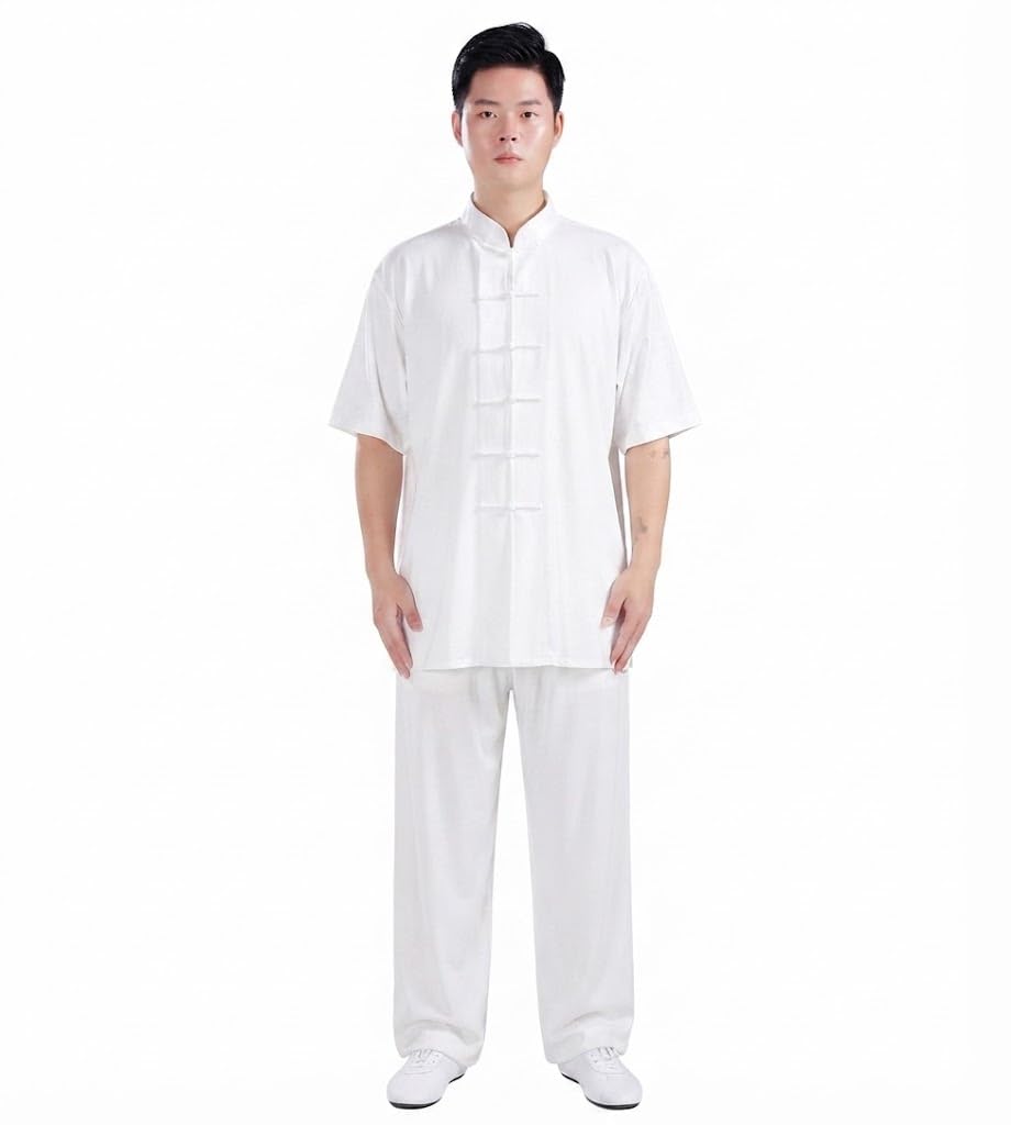 Herren Tai Chi Anzug Kurzarm Kung Fu Kleidung Traditionelle Chinesische Kampfkunst Uniform Trainingsanzug mit Hose für Tai Chi, Qigong, Meditation und Yoga