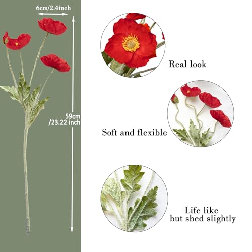 Image of 5Pcs Poppy Flowers Artificial Poppy for Home Decor(Red)