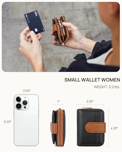 Small Bifold Genuine Leather Wallet for Women RFID Blocking with Zipper Coin Pocket (Black Brown)4