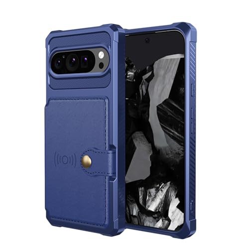 Funda antichoque Google Pixel 9 Pro de piel sintética con tapa azul