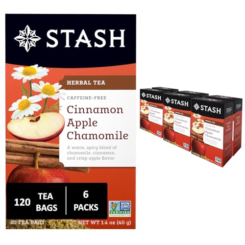 Image of Stash Tea Cinnamon Apple Chamomile Herbal Tea - Caffeine Free, Non-GMO Project Verified Premium Tea with No Artificial Ingredients, 20 Count (Pack of 6) - 120 Bags Total