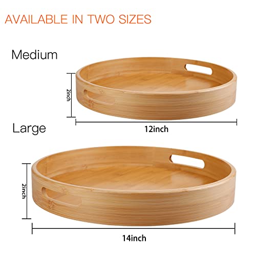 Lazy Susan Organizer 14 Inch, Bamboo Lazy Susan For Table, Kitchen Turntable Organizer With Double Handles, Round Wood Rotating Turntable Spice Organizer For Countertop Cabinet Or Pantry #TOP5