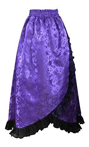Theater Victorian Steampunk Gothic Renaissance Floral Satin & Lace Skirt (Purple)