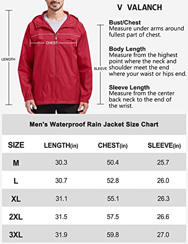 V Valanch Mens Golf Rain Jacket Waterproof Hooded Windbreaker Reflective Running Hiking Raincoat For Men(Red,Xl #TOP6