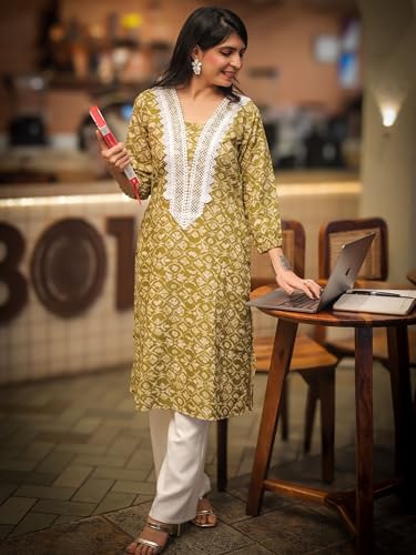 Image of EthnicJunction Women's Poly Rayon Bandhani Print A-line Kurta | Ethnic Kurta