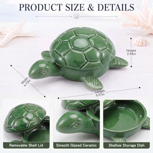 Afarnook Sea Turtle Ceramic Jewelry Box with Lid Cute Turtle Trinket Dish Tray Organizer Ring Holder Storage Box for Rings Earrings Necklaces Coastal Ocean Decor Sea Lover Gifts for Women - Image 3