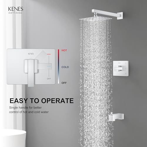 Image of KENES Chrome Shower Set with Tub Faucet, Square Tub Shower Faucet Set