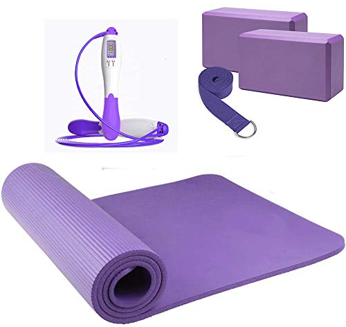 Serveuttam Health and Fitness Yoga Set 4-Piece– Includes 1/2" Ultra Thick 4mm NBR Exercise Mat, 2 Yoga Blocks, 1 Yoga Mat 1 Yoga Belt LCD Skipping Rope Fitness Combo (Purple) (B08QJNTYPZ) Amazon Price History, Amazon Price Tracker