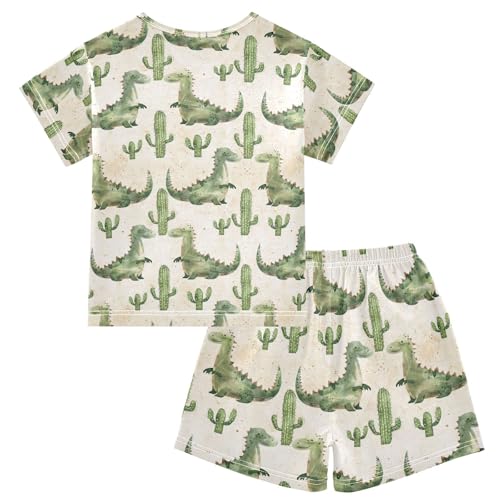 ALAZA Cactus Cute Dinosaur Pajama Set Short Sleeve Sleepwear Soft Lounge Nightwear2