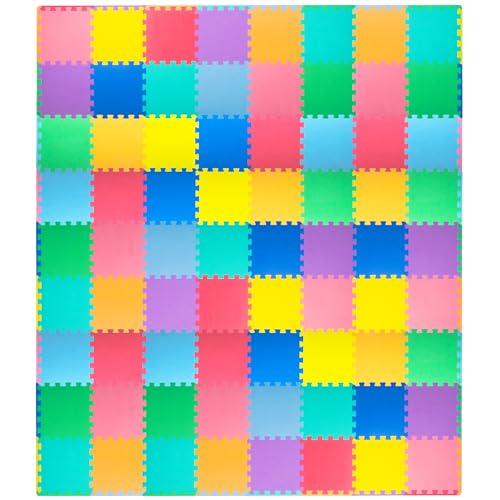 ProSource Baby Play Mat, Soft Foam Floor Tiles for Kids, Interlocking EVA Panels for Playpen Use, Crawling Development Surface, Safe Non-Toxic Toddler Flooring, 72 Tiles, Multicolor by ProSource - Used condition - US$66.49