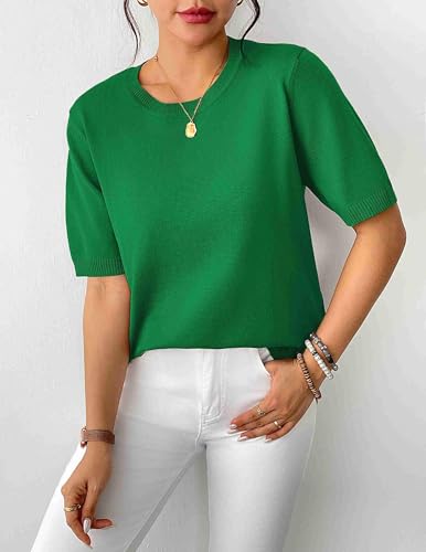 Image of Zeagoo Womens Summer Tops Dressy Casual Short Sleeve Sweaters Crew Neck Lightweight Knit Tops Loose Blouse Basic Shirts