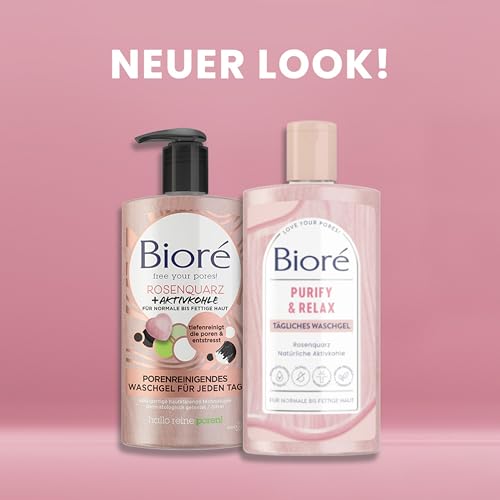 Biore Rosenquarz + Aktivkohle Waschgel - Porenreinigend - Für normale und fettige Haut - Für die tägliche Anwendung, 1er Pack(1 x 200 ml)