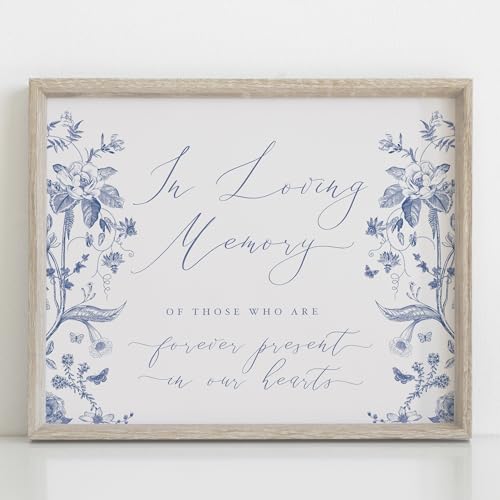 In Loving Memory Memorial Sign for Weddings and Events, Blue and White Wedding Signs, Chinoiserie Floral Design on Thick Cardstock by Gandy Designs