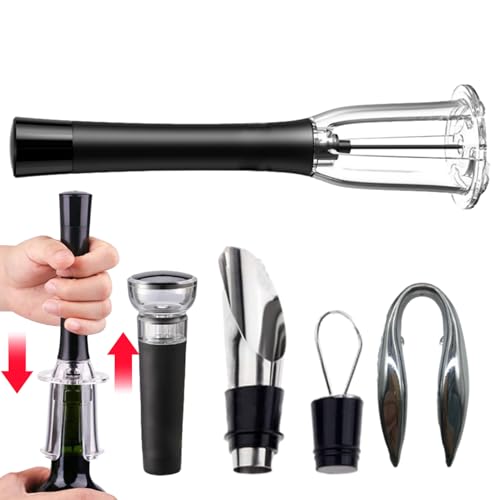 Juego de abridor de bomba de presión de aire de vino, juego de abridor de botellas de vino reutilizable con cortador de aluminio, vertedor de aireador, tapón al vacío, sacacorchos eficiente para