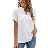 Blooming-Jelly-Womens-White-Chiffon-Blouses-Short-Sleeve-V-Neck-Shirts-Summer-Casual-Polka-Dot-Tops Blooming Jelly Womens White Chiffon Blouses Short Sleeve V Neck Shirts Summer Casual Polka Dot Tops (M,White)
