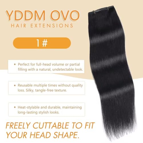 Image of Double Invisible PU OVO Butterfly Weft Human Hair Extensions 20in Remy Human Hair Glueless Micro Beads Heat-Friendly Soft for Women Daily Wear Wedding Birthday to Add Volume & Length (Jet Black)