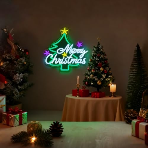 Image of 24 Inch Custom Merry Christmas Neon Sign, Led Signs for Wall, Neon Christmas Decorations for Window Bedroom Bar Coffee Shop Indoor Business